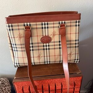 Burberry Beige and Brown Checkered Tote
